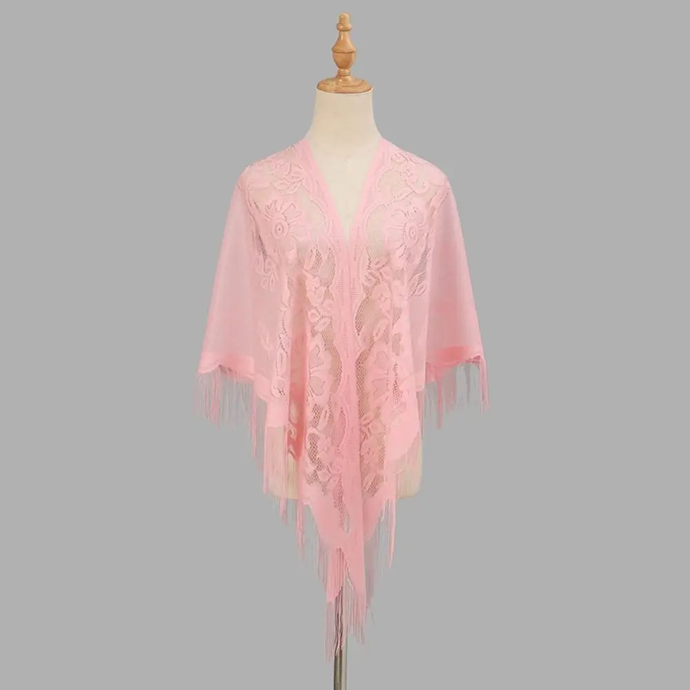Tassel Patchwork V-Neck Cardigans Women Wedding Accessories Shawl Hollow Multicolored Evening Prom Cape Tulle Shawl Party