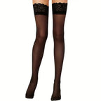 Women's Lace Top Thigh High Sheer Stockings Antiskid Silicone Ultra Shimmery Pantyhose