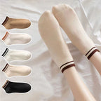 5 Pairs/Lot Socks Women's Short  Ankle Low Cut No-Show Foot Cute Bear Hearts Print  School Cotton  Breathable Set Casual Retro