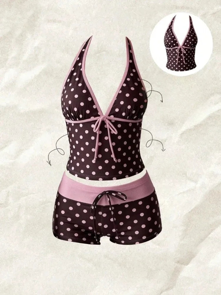 Japanese Style Kawaii Girls Swimsuit Sweet Printed Halter Bikini Swimsuit Women Ruffle Bikini Set Bather Bathing Suit Swim