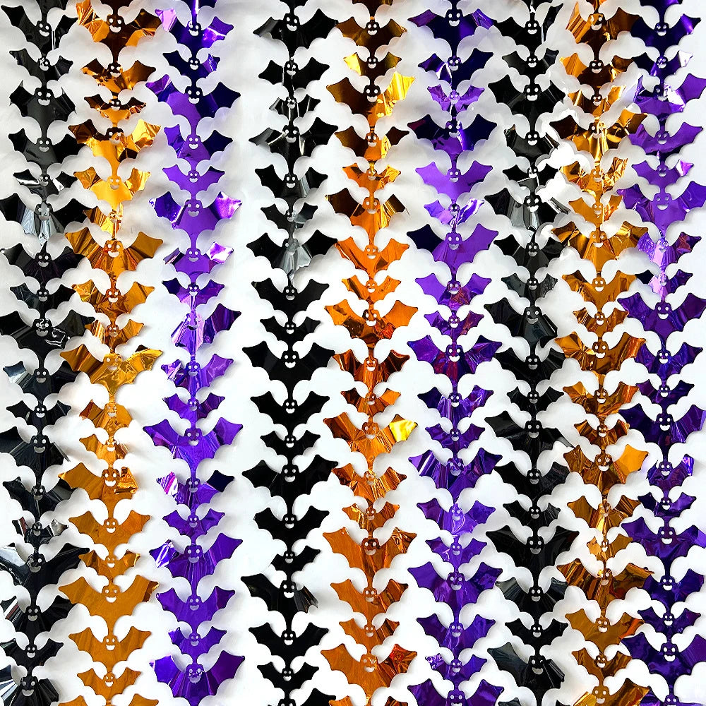 Halloween Pumpkin Bat Spider Fringe Backdrop – Spooky Party Decor