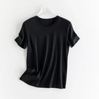 High-end New 10% Silk & Mercerized Cotton Women T-shirt Luxury Tee Short Sleeve Silky Feeling Summer Wear 2025 Tops V / O-neck