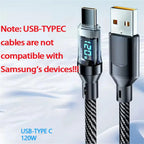 120W USB to Type C Cable Phone Super Fast Charging Cable 100W Type-C To Type-C Data Cord With LED Display For Huawei Oppo Vivo ﻿