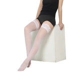 Sexy Women Floral Lace Patchwork Over Knee Thigh High Elastic Red Black Stockings Dropshiping Ultra Thin Translucent Long Socks