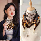Luxury Magnetic Buckle Silk Scarf Women Print Square Scarf For Autumn Winter Warmth And Cold Resistance Fashionabl Scarves