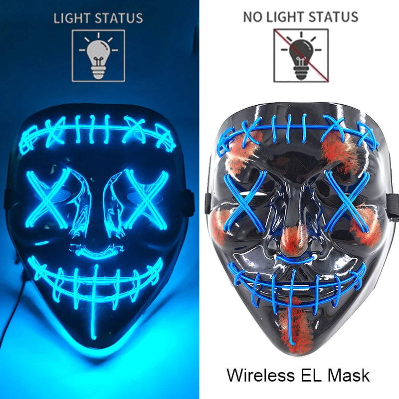Wireless Neon LED Purge Mask – Glowing Halloween Cosplay Mask