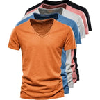 New 100% Cotton Men T Shirt Tops V Neck Thin Short Sleeve Tees High Quality Men's Fashion Fitness Hot T-shirt For Men Size S-5XL
