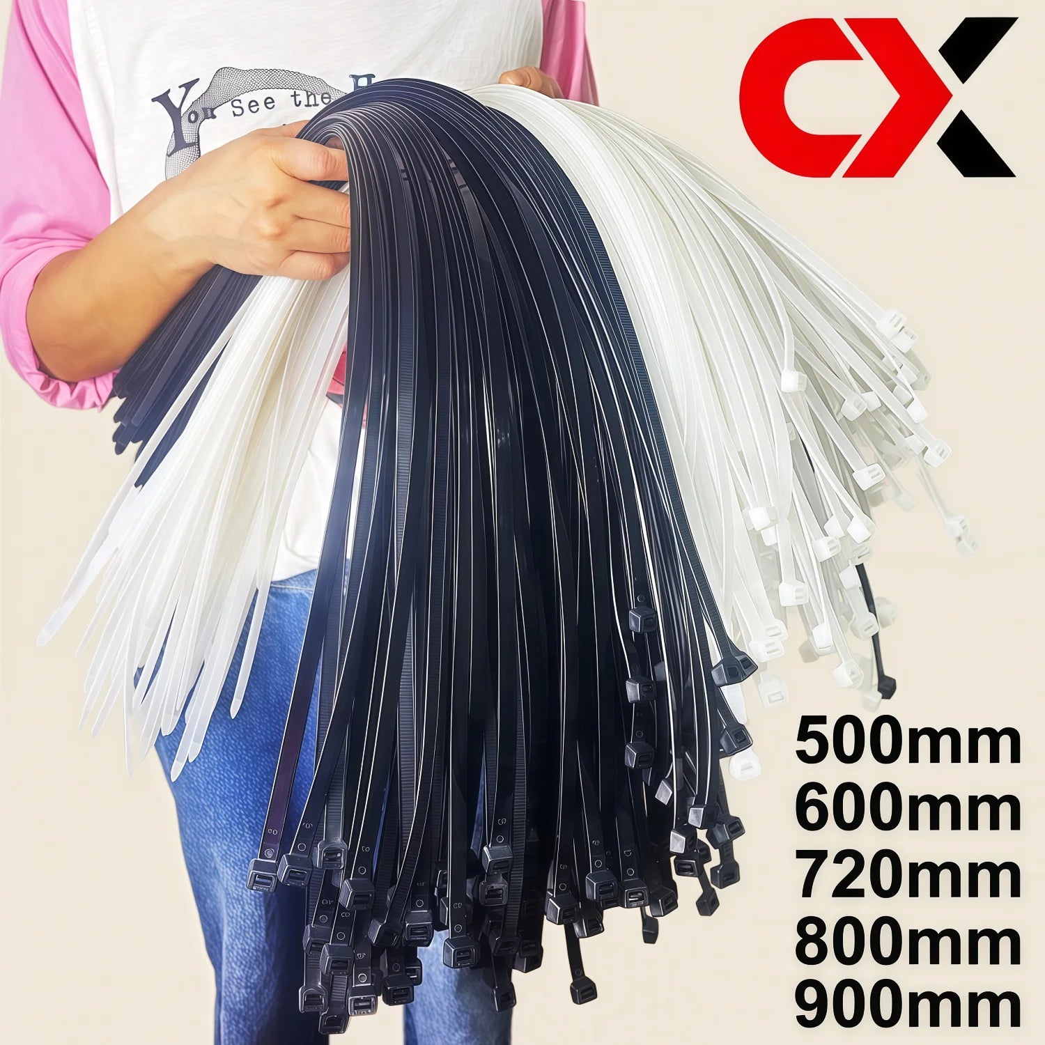 Heavy-Duty Ultra-Long Nylon Cable Ties - Self-Locking Large-Sized (50-90cm), Durable Plastic Cable Organizer, Suitable