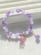 3Pcs/set Lily of the Valley Bellflower Charm Bracelet Set, Colorful Bead Elastic Bracelets with Flower Pendant for Girls