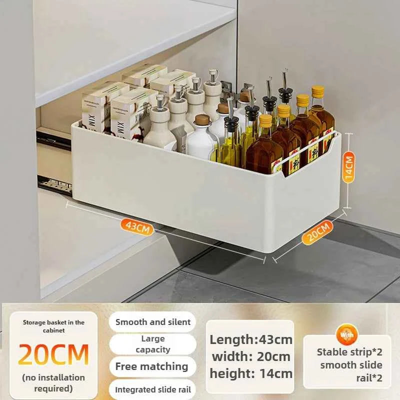 New Kitchen Storage Rack with Slide Rails Pull-out Kitchen Drawer Type Storage Tray Spice Box Storage Shelf Cabinets Organizer