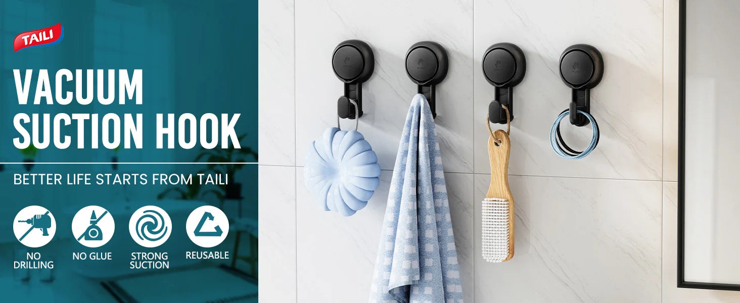 TAILI No Drilling Towel Hook Removable Vacuum Suction Cup Hooks Bathroom Robe Towel Holder Hook Kitchen Hotel Home Accessories