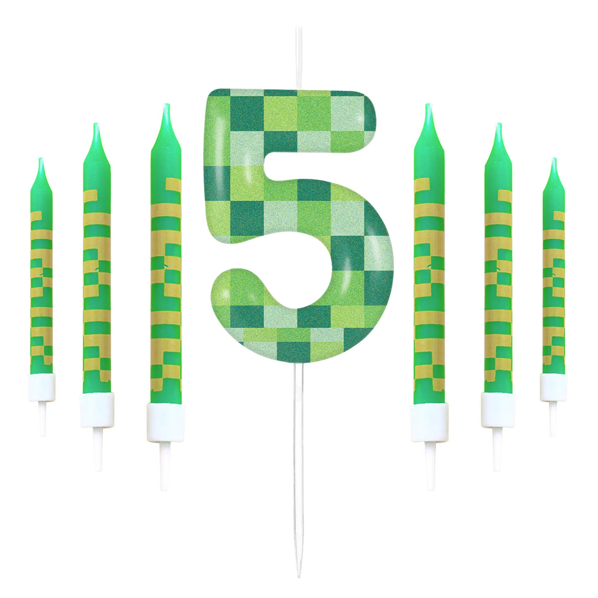 7pcs Green My World Candle Birthday Party Pixel Theme Birthday Party Video Game Party Decoration 0-9 Cake Top Digital Candles