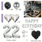 1050/21/200pcs Black & Silver Party Balloons Decorations, Silver Happy Birthday Banner, Chrome Silver Latex Balloons