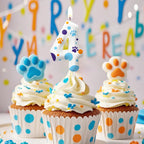 Blue Dog Paw Themed Birthday Candle Number 0-9 Party Decoration Cartoon Dog Paw Candle for Cake Toppers Party Supplies