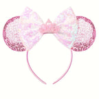1pc Disney Cute Cartoon Minnie Headband Sequins Ears Bow Hair Hoops Purple Pink Women's Headband for Holiday Party Perfect Gifts