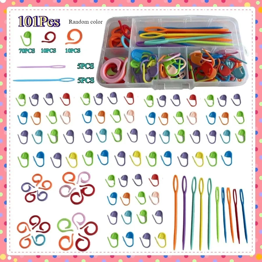26Pcs Sewing Knitting Kits Large Eye Blunt Yarn Needles & Plastic Weaving Needles & Crochet Locking Counter Stitch Markers Tools