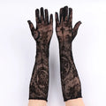 Halloween Women Black Sexy Skeleton Cross Flowers Lace Long Gloves Elasticity Transparent Mesh Lolita Punk Cosplay Short Gloves