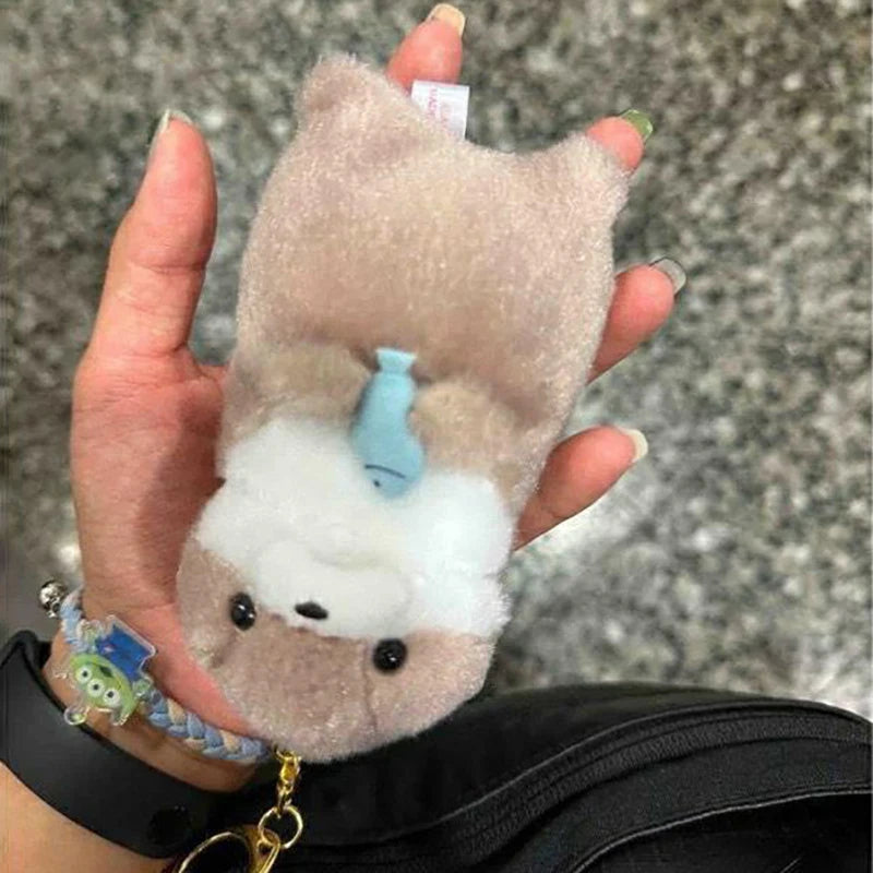 Delightful Otter Plush Keychain with Fish Pendant; Cute Charm for School Bags or Wallet Decorations