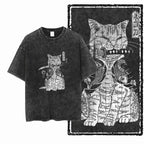 COOLMIND DB Cat Printed Cotton Acid Washed Exclusive Graphic Unisex T Shirt Cool Streetwear Men Tshirts Big Size Tee for Men