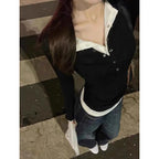 2026 Spring New Long Sleeve T-Shirt for Women Sexy Hot Girl Retro Fake Two-Piece Y2K Tops Korean Patchwork Contrast T Shirts