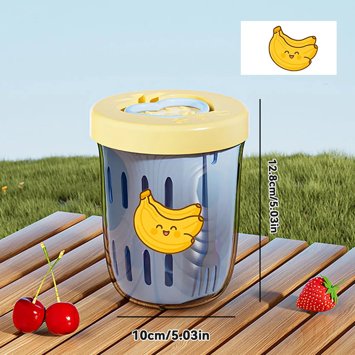 WORTHBUY Double Wall Salad Cup Portable Leak Proof Oat Container With Fork&Handle Drain Fruit Cup Cute Breakfast Cup For Student