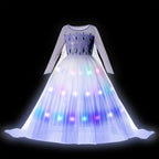 Girl Princess Dress with LED Light Up Costume for Children Cosplay Party Clothes Blue Pink Outfit Carnival Christmas Prom Gown