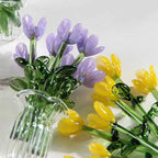 Glass Flower Decor Handcrafted Floral Sculpture Hand-blown Glass Flower Bouquet with Vase Mini Floral Decoration for Home Room