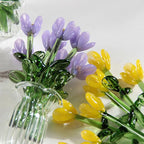 Glass Flower Decor Handcrafted Floral Sculpture Hand-blown Glass Flower Bouquet with Vase Mini Floral Decoration for Home Room