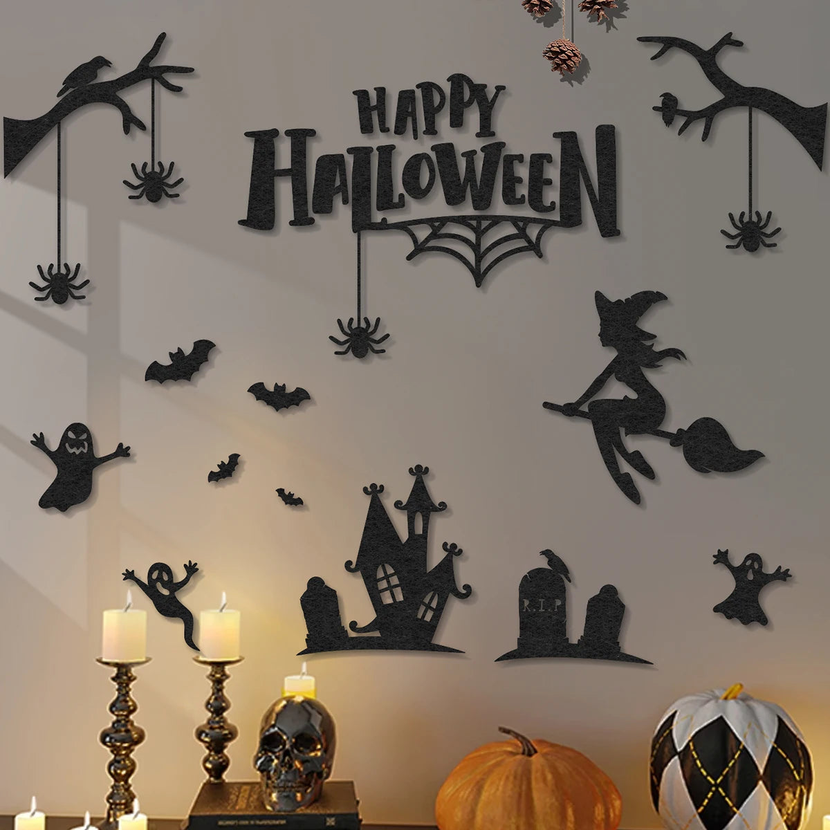 Halloween Non-Woven Wall Stickers – Spooky Party Background Decor