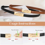 Genuine Leather Women Belt Fashion Golden Lock Buckle Skinny Ladies Waist Belts Dress Jeans Sweater Everyday Casual Outfits
