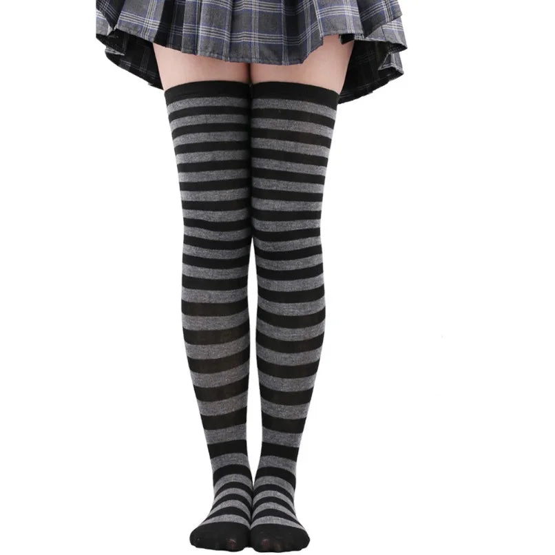 Thigh High Stockings Womens Striped Ladies Girls Black White Pink Long Over Above Knee Socks Femboy Cosplay Lolita Harajuku Y2k