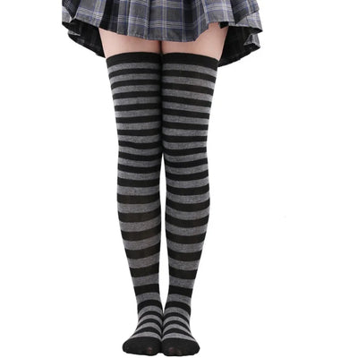 Thigh High Stockings Womens Striped Ladies Girls Black White Pink Long Over Above Knee Socks Femboy Cosplay Lolita Harajuku Y2k