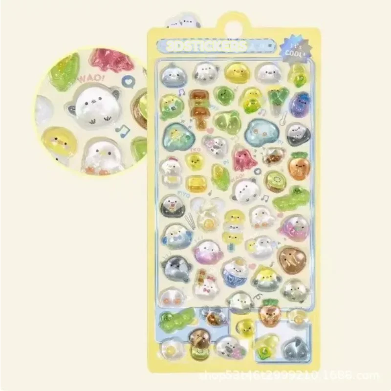 300Pcs/50pc Kawaii Cartoon 3D Relief Sticker Cute Crystal Jelly Patch for Mobile Phone Case Mirror Scrapbook Journal Animal Deco