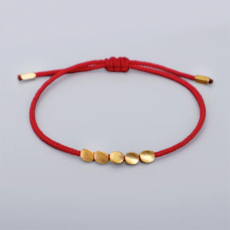 Handmade Tibetan Copper Bead Bracelet Buddhist Braided Cotton Luck Rope Bracelet Good Luck Success Amulet Women Men Vintage