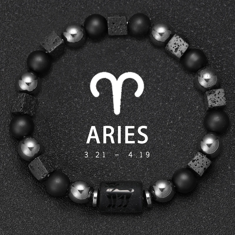 12 Constellation Zodiac Bracele Signs Beads Couples Bracelet Square Volcanic Stone Elastic Charm Bracelet for Women Men Gift