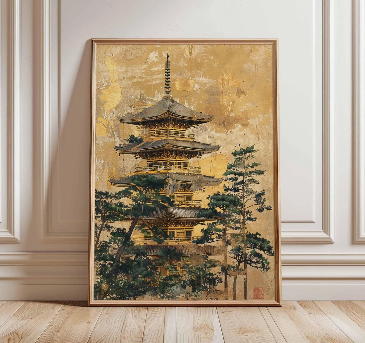 Japanese Crane Wall Art Red Sun Pine Tree Vintage Poster