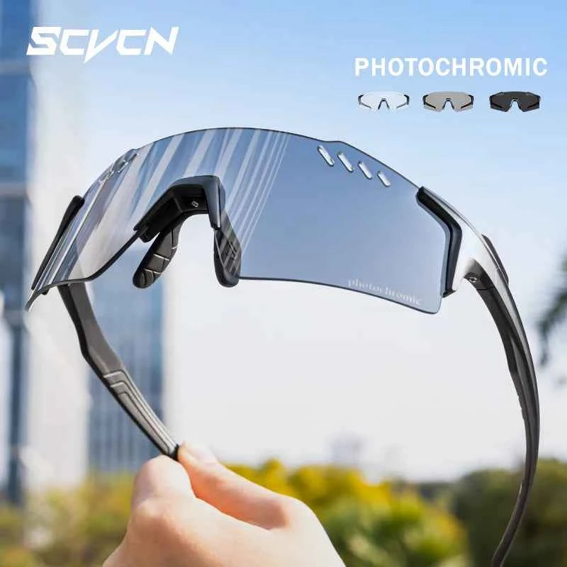 SCVCN Photochromic Bike Cycling Glasses UV400 Bicycle Riding Eyewear Sports MTB Outdoor Sports Golf Camping Driving Eyepieces