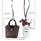 Mini PU Leather Bag For AirPods Case/Lip Balm/Coins With Tiny Dachshund As Decoration-Functional & Decor Leather Pouch-Gift