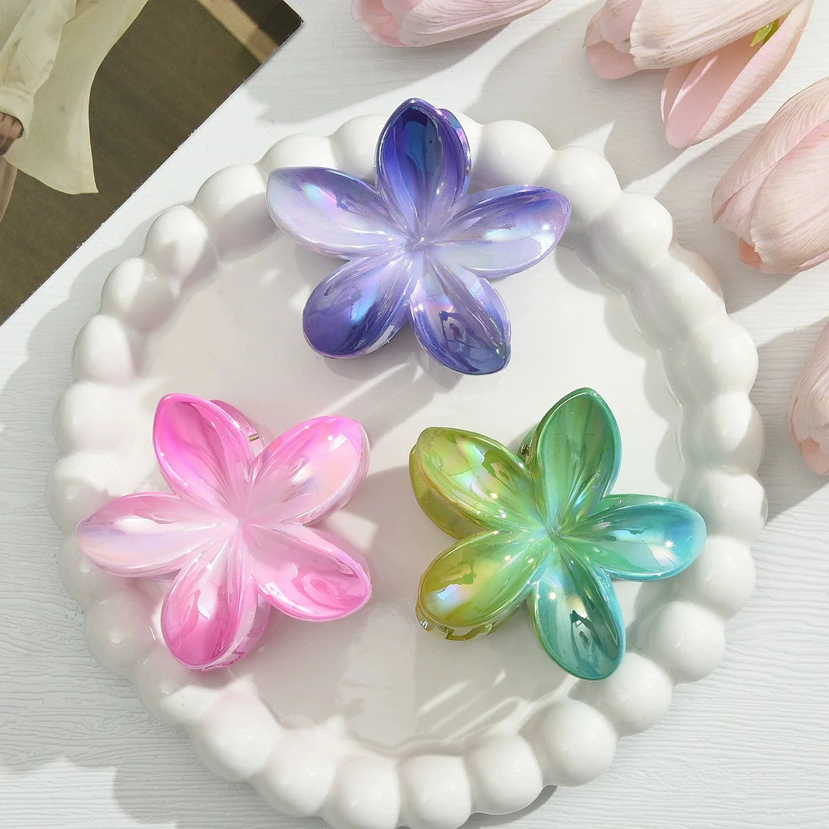 3Pcs/18Pcs Egg Flower Hair Clips Gradient Candy Color Flowers Suitable for Daily Backcombed Ponytail Shark Clip Hair Accessories