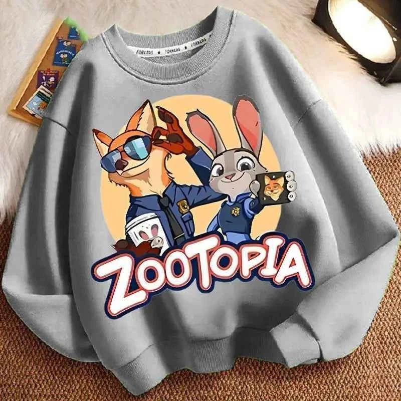 Spring Kid Boy Clothes Children Girls Disney Zootopia 2 Judy Hopps Nick Wilde Print Sweatshirt Top Baby Cartoon Pullover