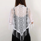 Fashion Lace Embrodiery  Tassel Triangle Scarf Women Headscarf Female Eid Summer Shawls Scarves Long Veil Floral Scarf Turban