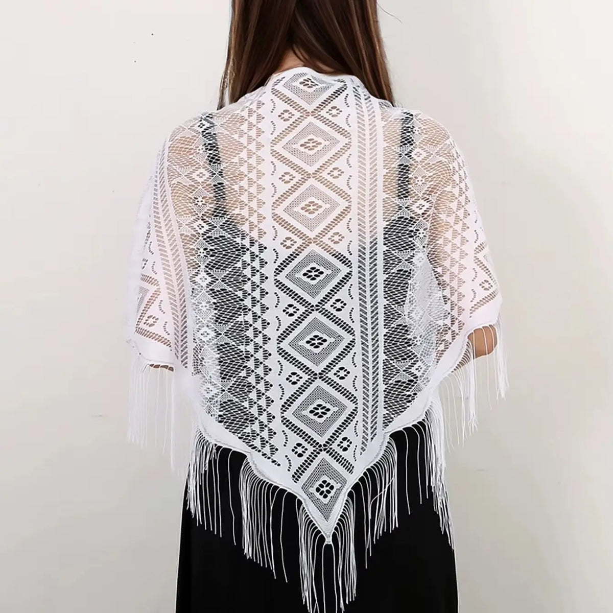 Fashion Lace Embrodiery  Tassel Triangle Scarf Women Headscarf Female Eid Summer Shawls Scarves Long Veil Floral Scarf Turban
