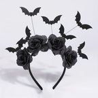 1pcs Halloween Party Headband Cute Witch Hat with Black Artificial Flowers Gothic Bat Clip Role-playing Accessory Party DIY Deco