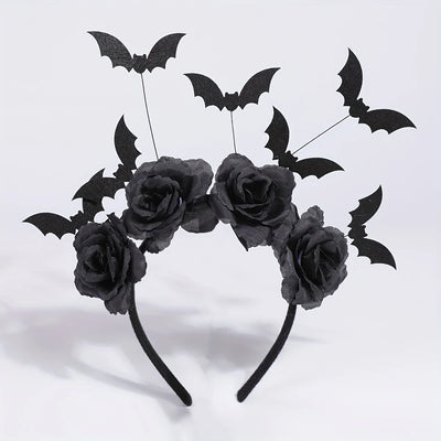 1pcs Halloween Party Headband Cute Witch Hat with Black Artificial Flowers Gothic Bat Clip Role-playing Accessory Party DIY Deco