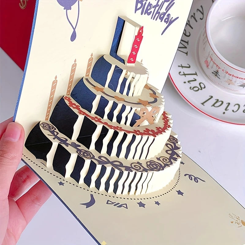 3D Happy Birthday Card Christmas Gift Card Birthday Cake Pop-Up Greeting with Envelope Christmas Invitation Cards