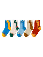 5 Pairs Kids Socks Cartoon Dinosaur Pattern Comfortable Children Socks For Boys And Girls
