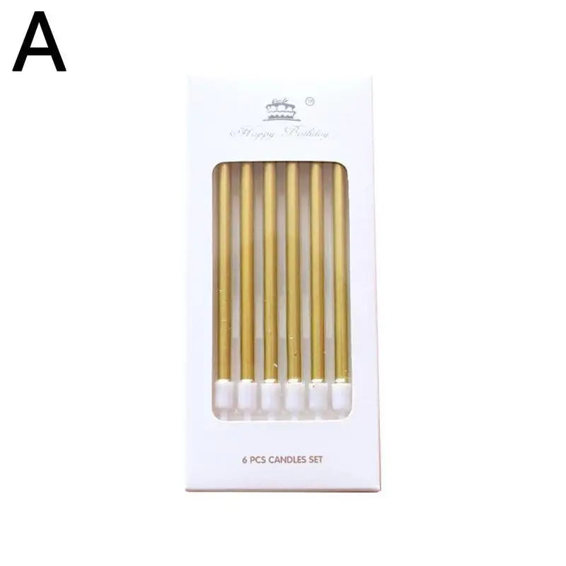 6pcs Metal Gold Silver Birthday Candles DIY Colorful Cake Decoration Baby Shower Gender Reveal Cupcake Decorating Candle Toppers