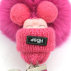 Sleeping Baby Pompom Plush Keychain Cute Fluffy Bag Charm