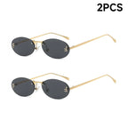 Fashion Rimless Oval UV400 Diamond Sunglasses for Women