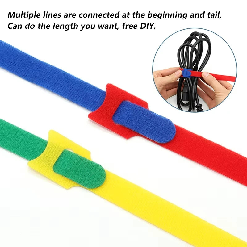 10pcs Releasable Cable Ties 15 20 25 30cm Mouse Earphone Wire Wrap Cable Organizer Nylon Hook Loop Strap Zip Bundle Bandage Tie